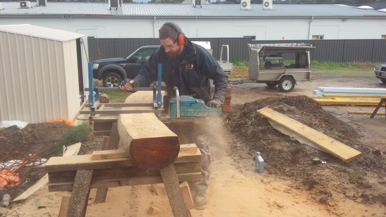 Milling fallen tree limb to turn into braces