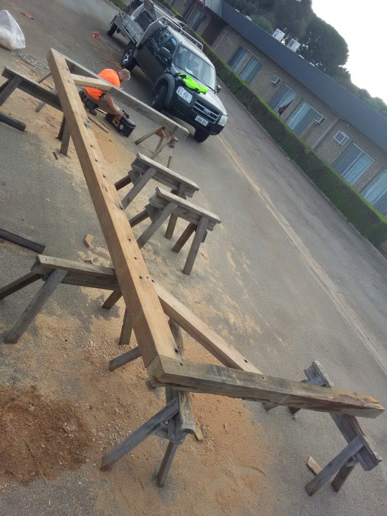 Timber framing in a carpark